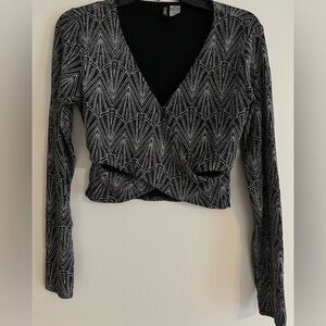 Divided Black and White Patterned Blouse
